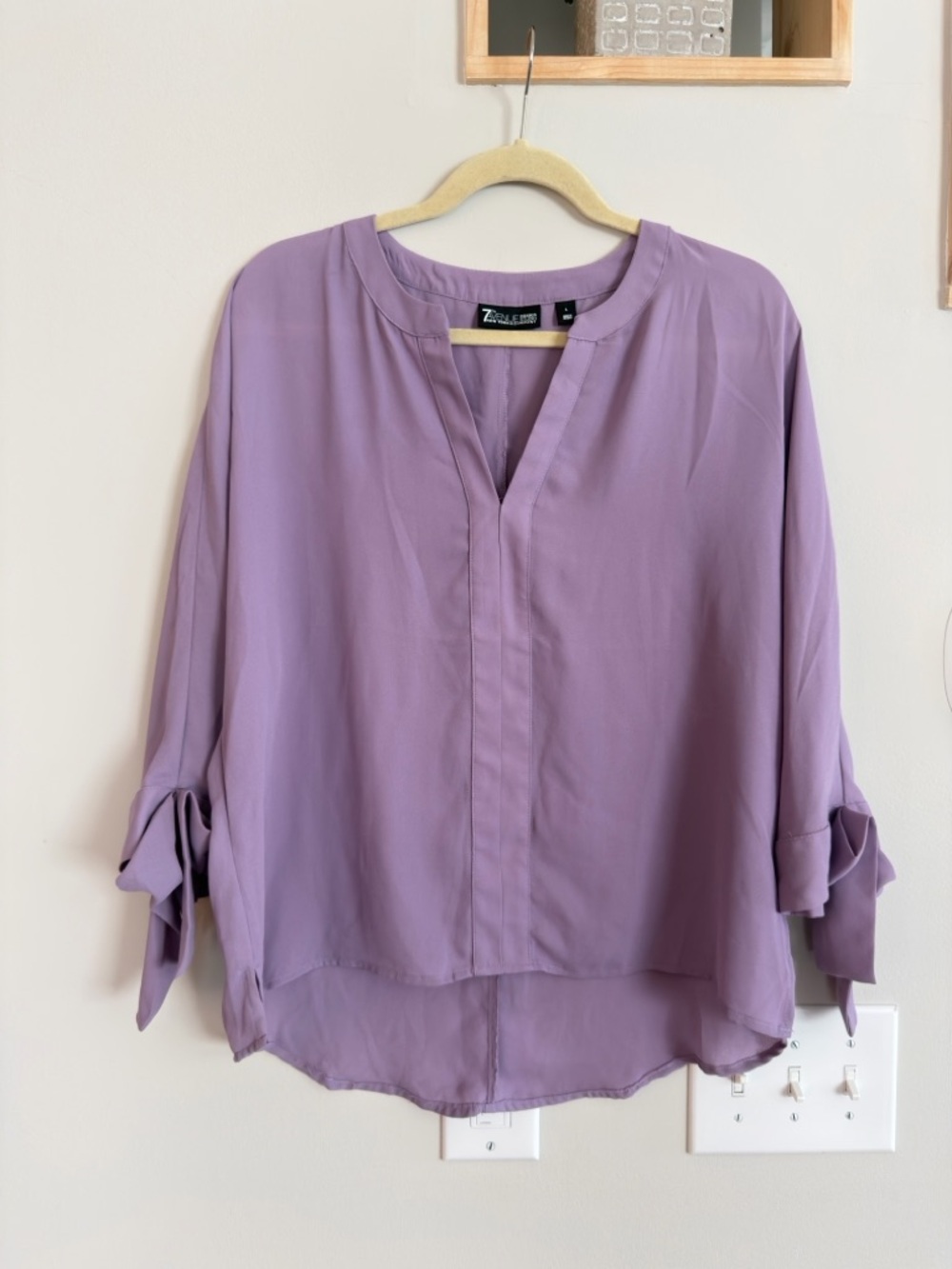 Zara Lavender Tie-Sleeve V-Neck Blouse